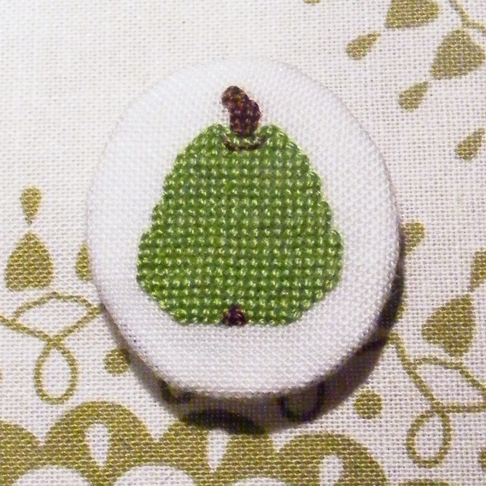 Green Pear Cross Stitch Brooch